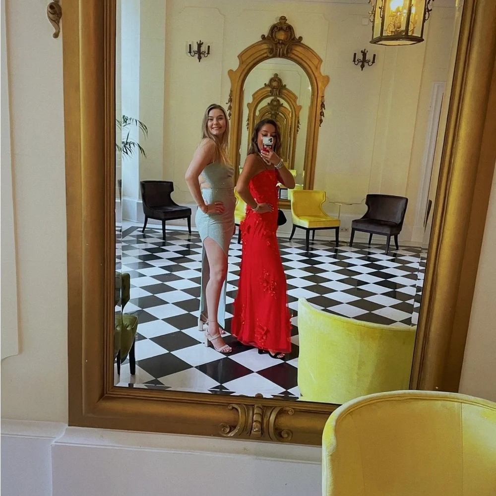 Lulu's Red Ruched Strapless Maxi Gown - Picture 5 of 6